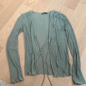 Zara Green Ribbed Wrap Top